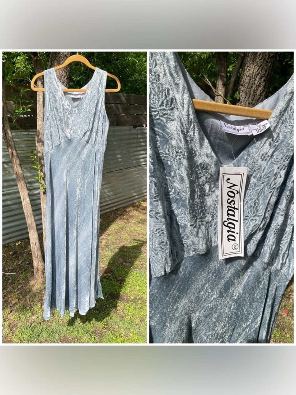 NEW 90’s Embroidered Opalite Velvet Empire Waist Nostalgia Maxi Dress